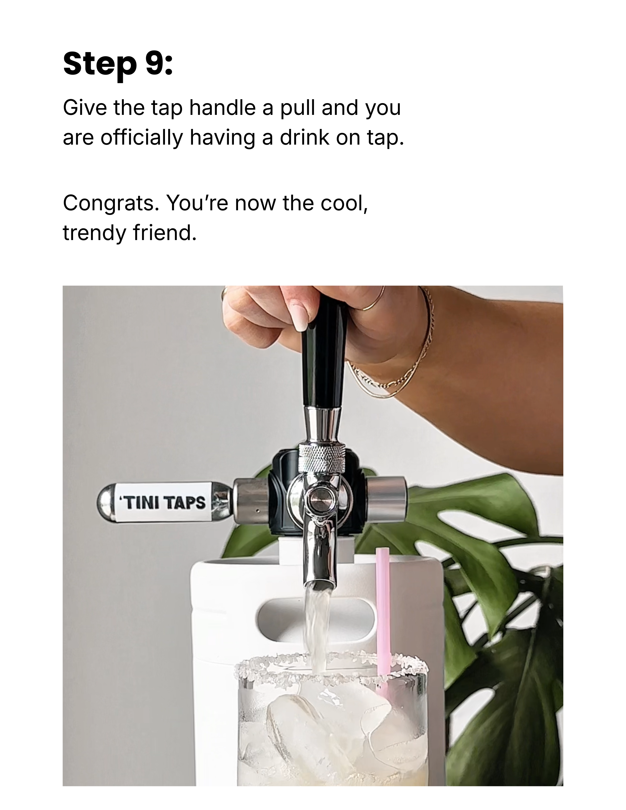 Step-by-step instructions for using 'Tini Taps with images of hands performing each step.