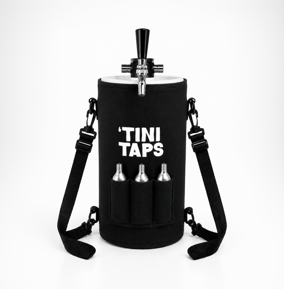 'Tini Tap in a protective black neoprene cooler bag holding C02 cartridges.