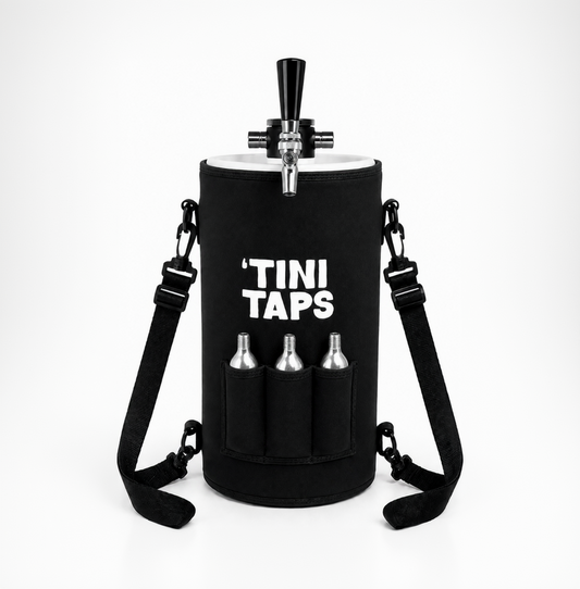 'Tini Tap in a protective black neoprene cooler bag holding C02 cartridges.